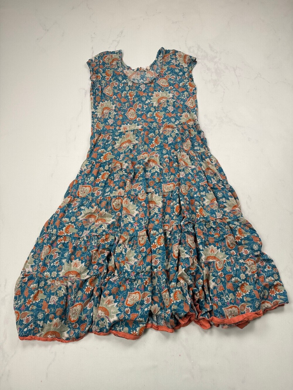 Soft Surroundings Printed Babydoll Dress Turquoise 70s Retro - Womens PS